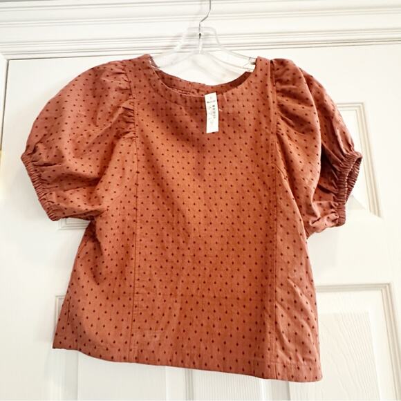 Madewell Jacquard Puff Short Sleeve Top 2022 Micro Cross Shirt N1350  Size 00 - Picture 6 of 16